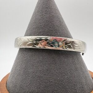 Danecraft Sterling Silver 925 Floral Bangle Bracelet 7in Hinged 18.56g